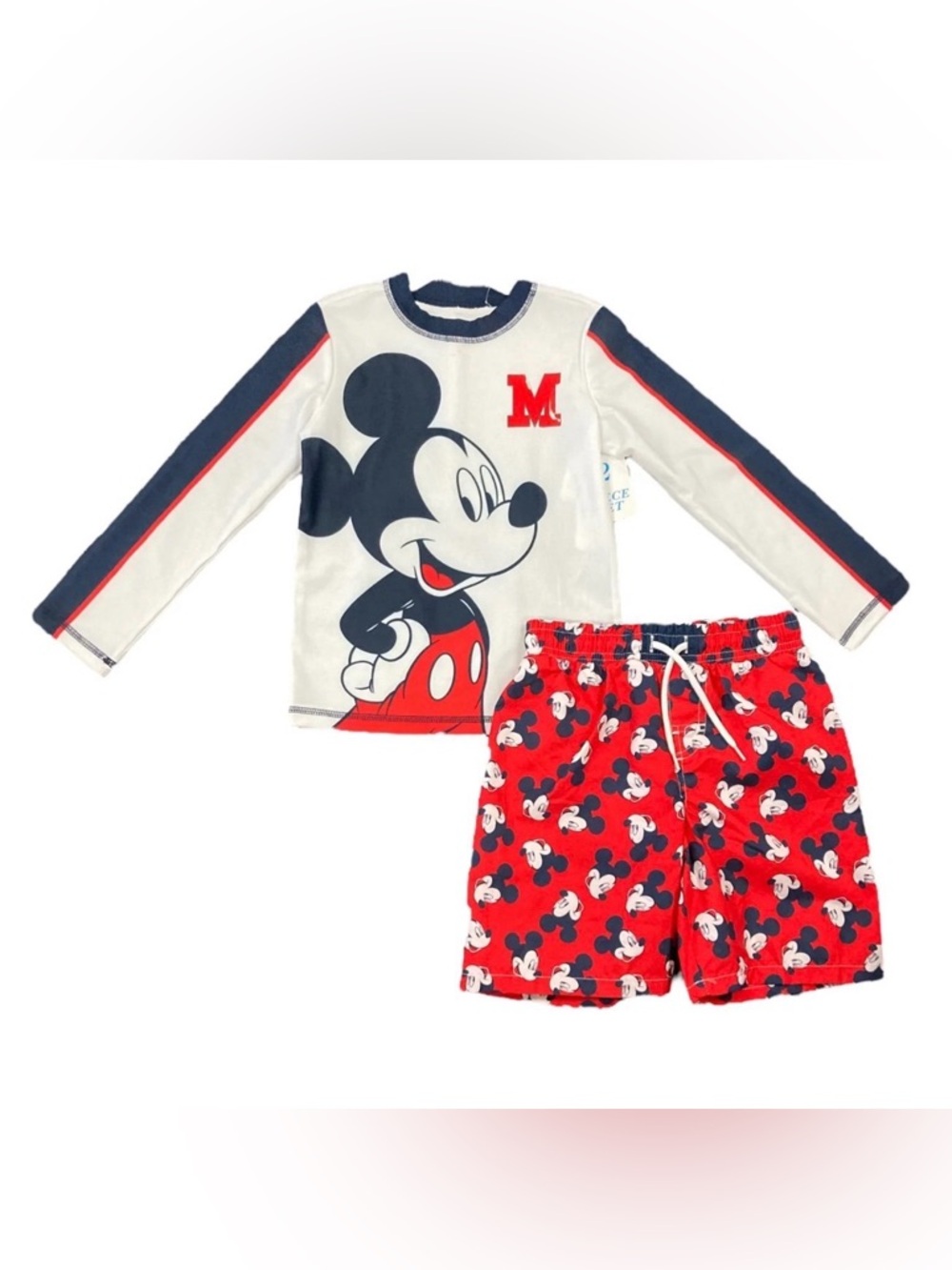 Disney Mickey Mouse Boy's 2-Piece Long Sleeve Rash Guard & Swim Short Set 5T NWT